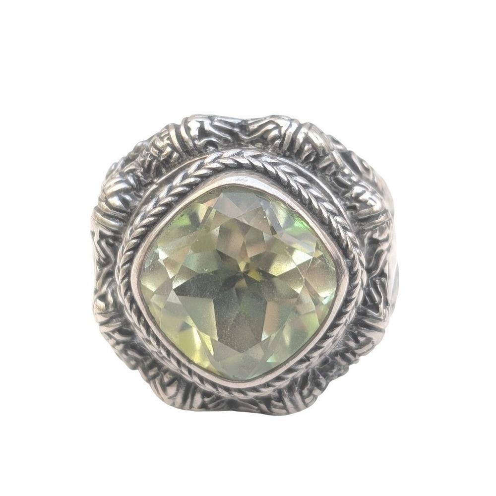 Sarda Sterling Silver 925 Lemon Quartz Cushion Cut Ring Size 7 Balinese Style
